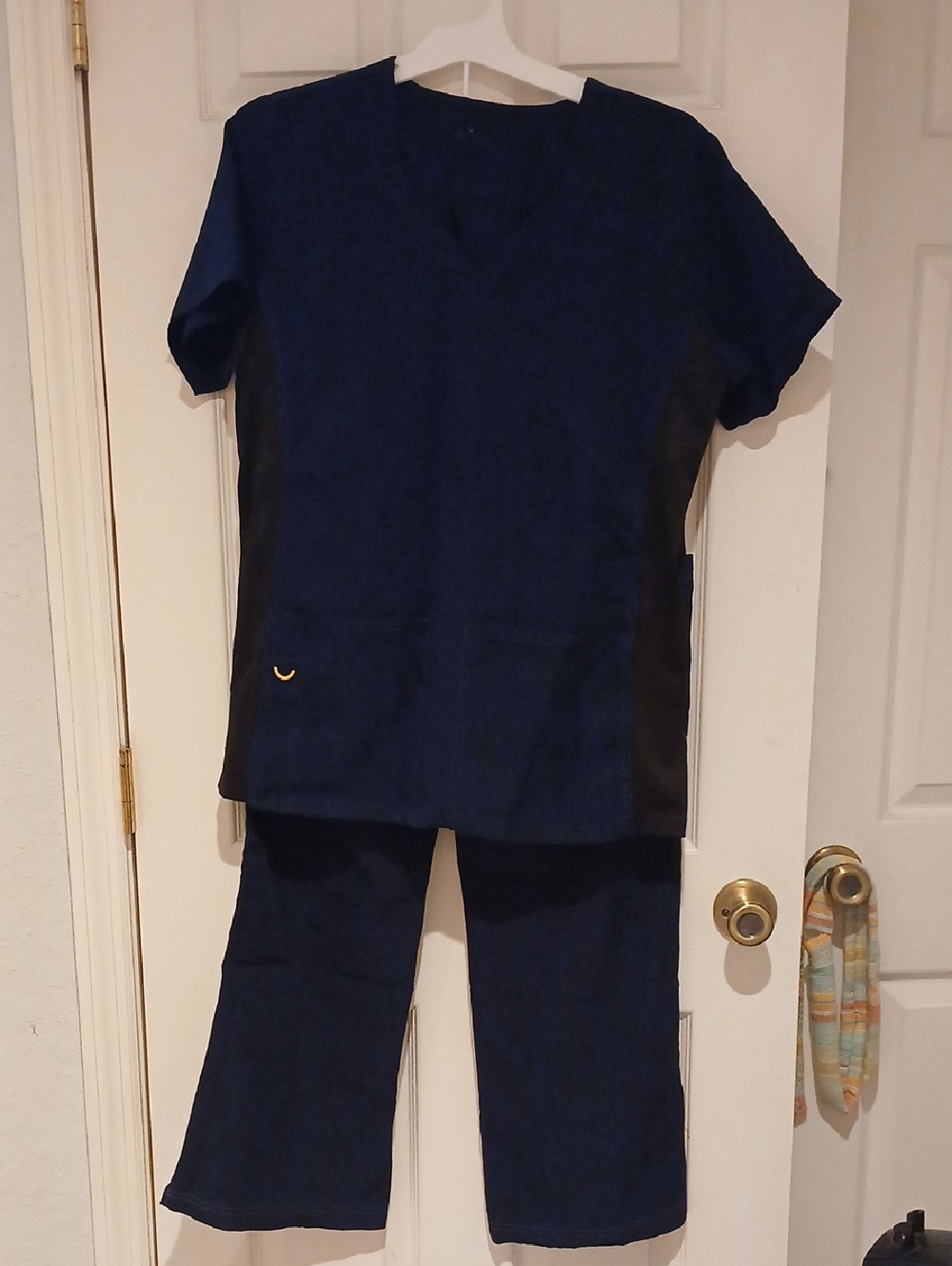 WonderWink Navy Blue Scrub Set with Black Side Panels